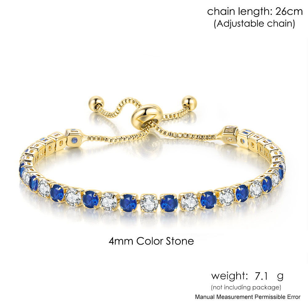 Pulseras de tenis ajustables para mujer, cadena de cristal de circonia brillante azul en la mano, pulsera con dijes para mujer, joyería de tendencia, para niña: Oro oscuro