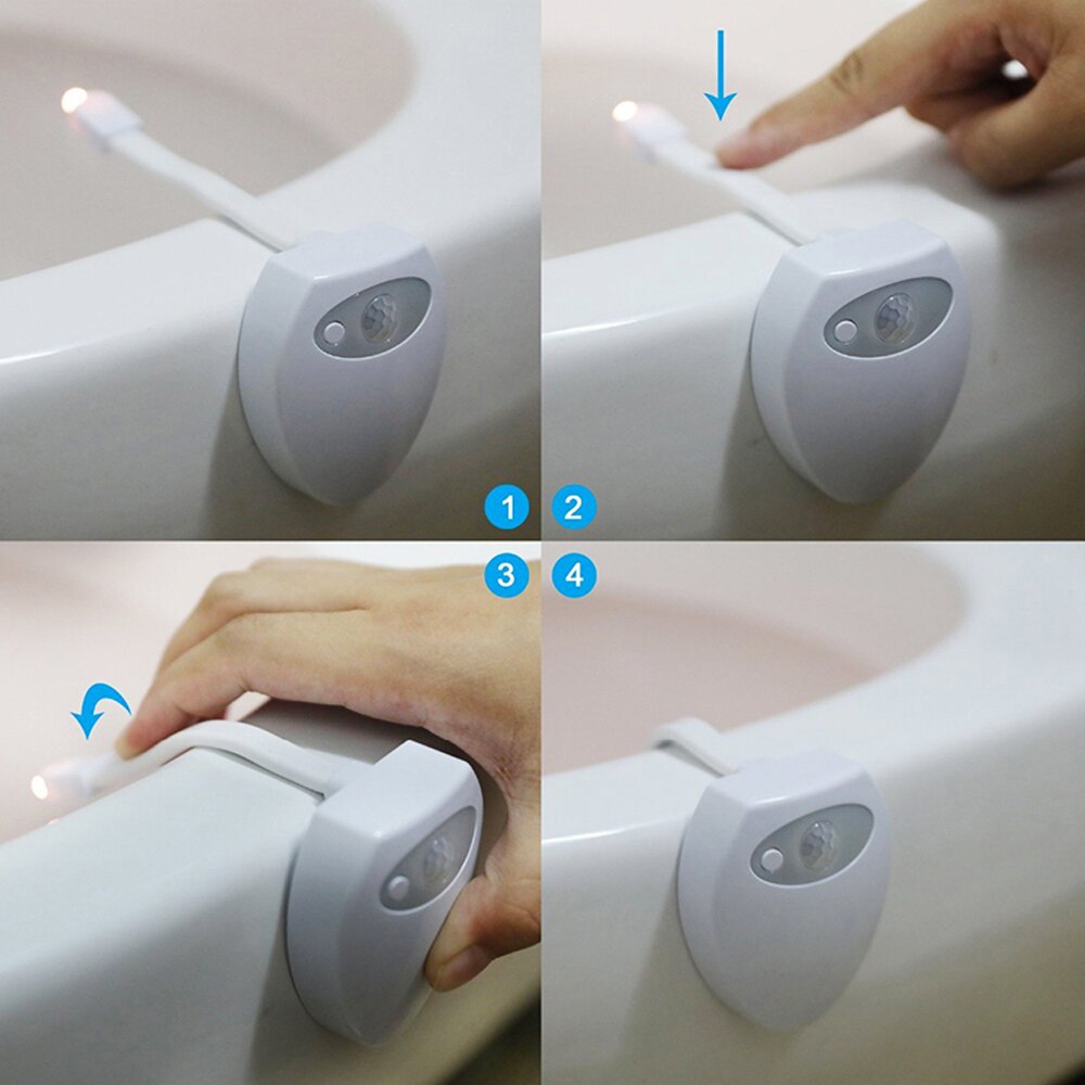 Toilet natlys ført kropssensorlampe automatisk til / fra vandtæt 8 farveskift badeværelse lys