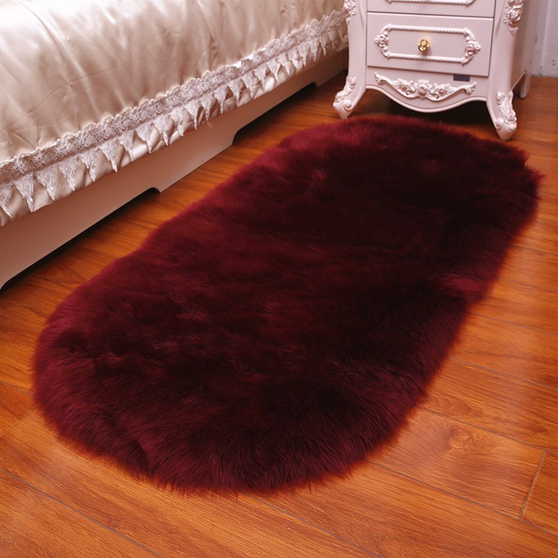 Tapis en peau de mouton moelleux fourrure Faux tapis et tapis pour la maison salon épais lit chambre zone tapis cheveux longs solide tapis décor à la maison: 60x120cm / Red wine