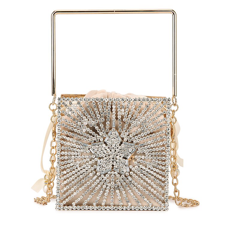 Estrella Chic diamante bolso de noche de bolsa de embrague para las mujeres de lujo hueco mujer bolsa monederos y bolsos de diamantes de imitación bolsa: apricot