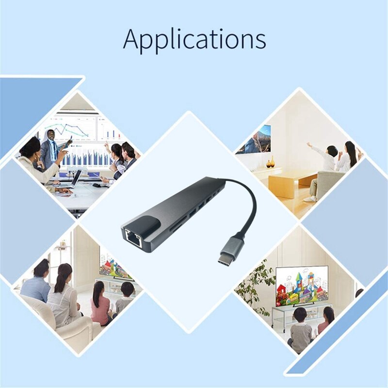 USB C Hub USB C Adapter 8-in-1 Hub USB-C zu RJ45 USB 3,0 Häfen SD/TF Kartenleser USB C PD Schnelle Ladung für