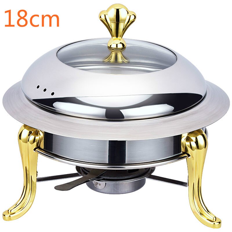 20%  hotpot -sett i rustfritt stål, mini -gryteholder i herdet glass, lokk i 30cm sølvbuffer i bufféform: Gull 18cm