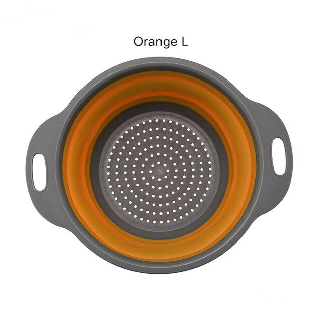 Escurridor de lavado plegable con mango cesta de filtro para verduras de fruta colador plegable de silicona contenedor de herramientas de almacenamiento de cocina: Orange L B