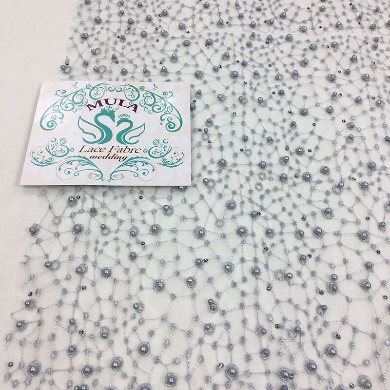 Tissu en dentelle de supérieure | Dentelle africaine, couleur grise perle, pour robe de soirée, tissu brodé en dentelle