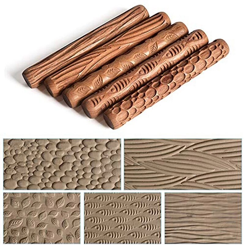 Aardewerk Gereedschap Houten Embossing Stick Patroon Rolling Klei Pin Houten Hand Roller Klei Stempel Klei Patroon Roller