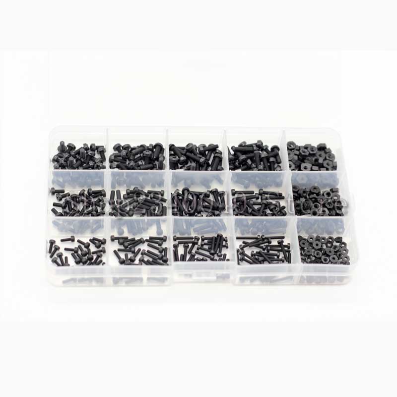 480pcs M2 M2.5 M3 Metric Threaded Black White Nylon Plastic Phillips Pan Head Cross Round Screw Bolt Hex Nuts length 6mm-12mm