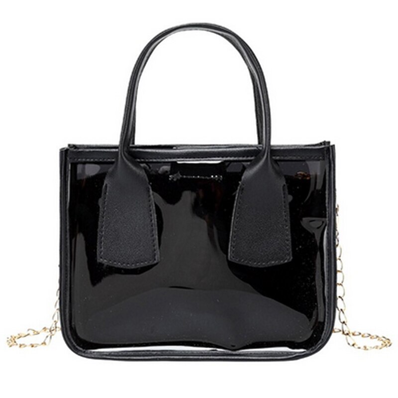 2 teile/satz Transparent Tasche Frauen Schulter Tasche Kleine Kette Gelee Handtasche Telefon Totes Reisen Feste Crossbody Handtaschen: black