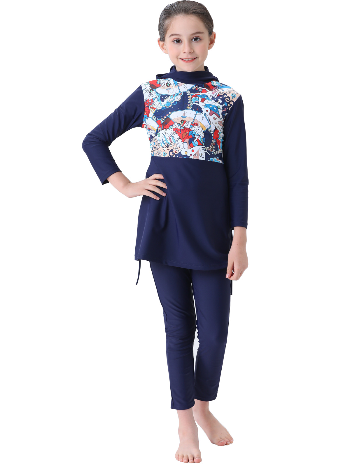 2023 mädchen Muslimischen Swimwears Islamischen Kinder 3 stücke Badeanzüge kinder Modest Strand Tragen Schwimmen Schwimmen Caps Burkini Für Mädchen: XS / Sahne