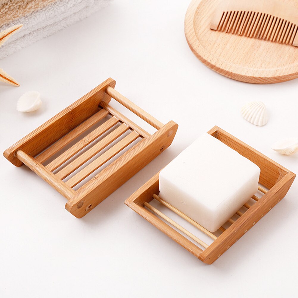Jabonera de bambú con bandeja de madera para el baño, caja de almacenamiento portátil con plato Natural para jabón, suministros