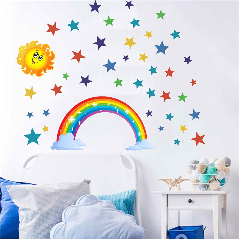 Sunshine Stars Clouds Rainbow Stickers Decal Vinyl Mural for Children Bedroom Nursery Wall Sticker Wallpaper DIY Home Decor