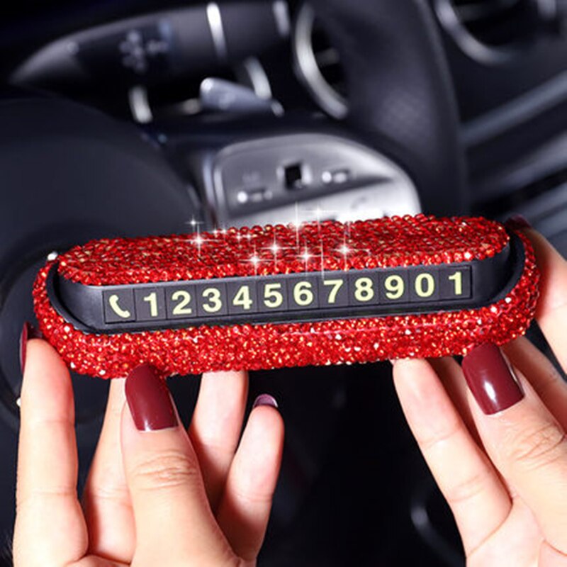 Rhinestone bil midlertidig parkeringskort skjulbar telefonnummer plate bil-styling tilbehør interiør kvinne dekorasjon: Rød