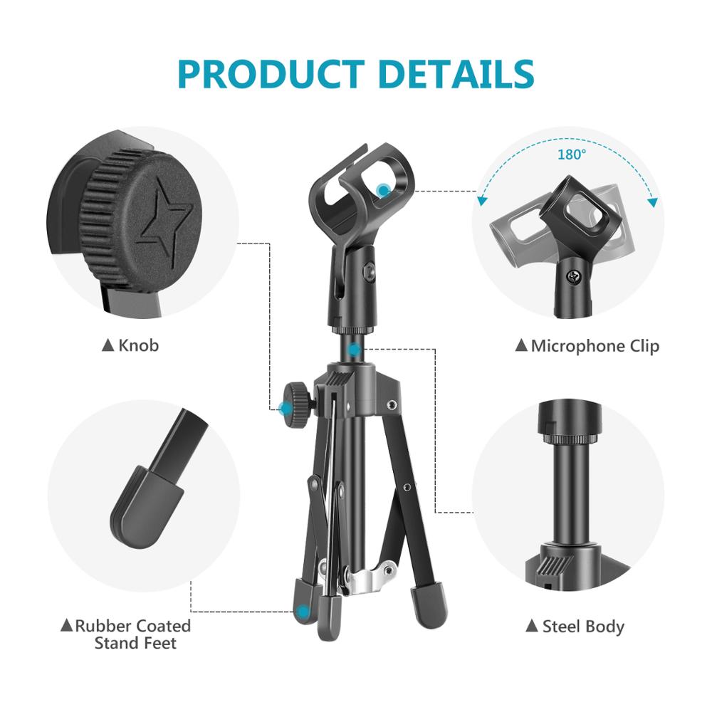 Microphone Stand Desktop Tripod Mini Portable Table Stand Adjustable Mic Stand Mic Clip Holder Bracket Lightweight Bracket