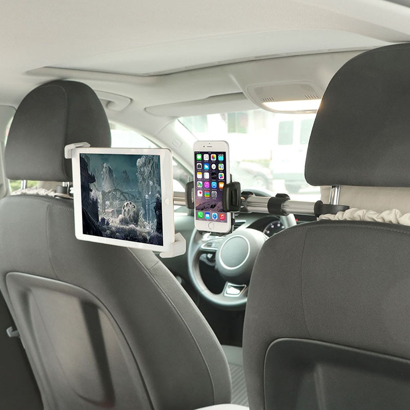 Car Tablet Holder - 7-10.5" Screen - Adjustable Rod 45-69cm - ABS + Aluminum - For iPad, Samsung