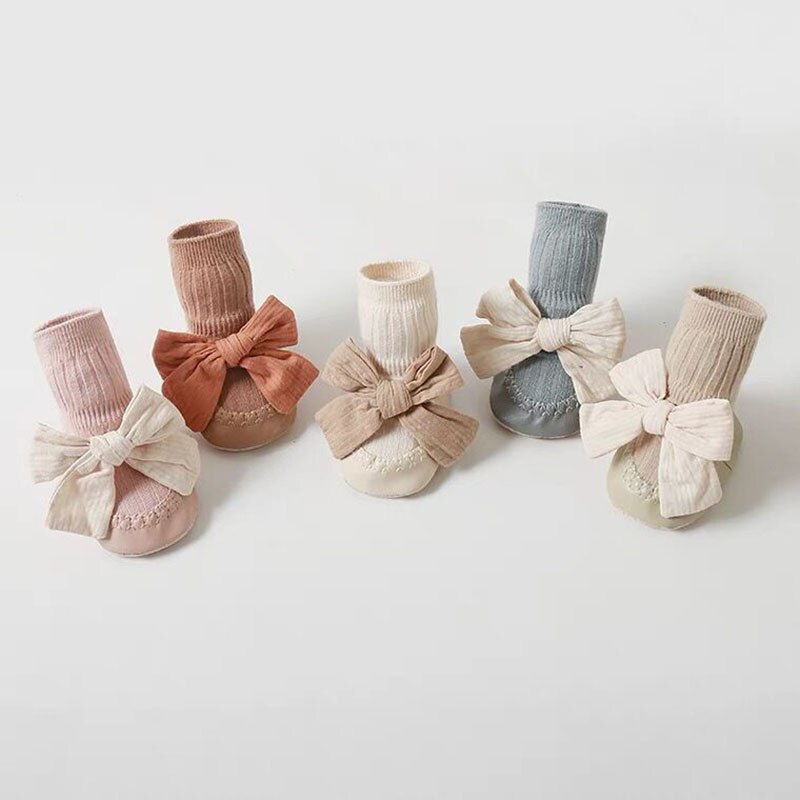 Spring Autumn Baby Girls Socks Newborn Baby Bowknot Socks Infant Baby Socks Anti Slip Soft Cotton Floor Sock Shoes