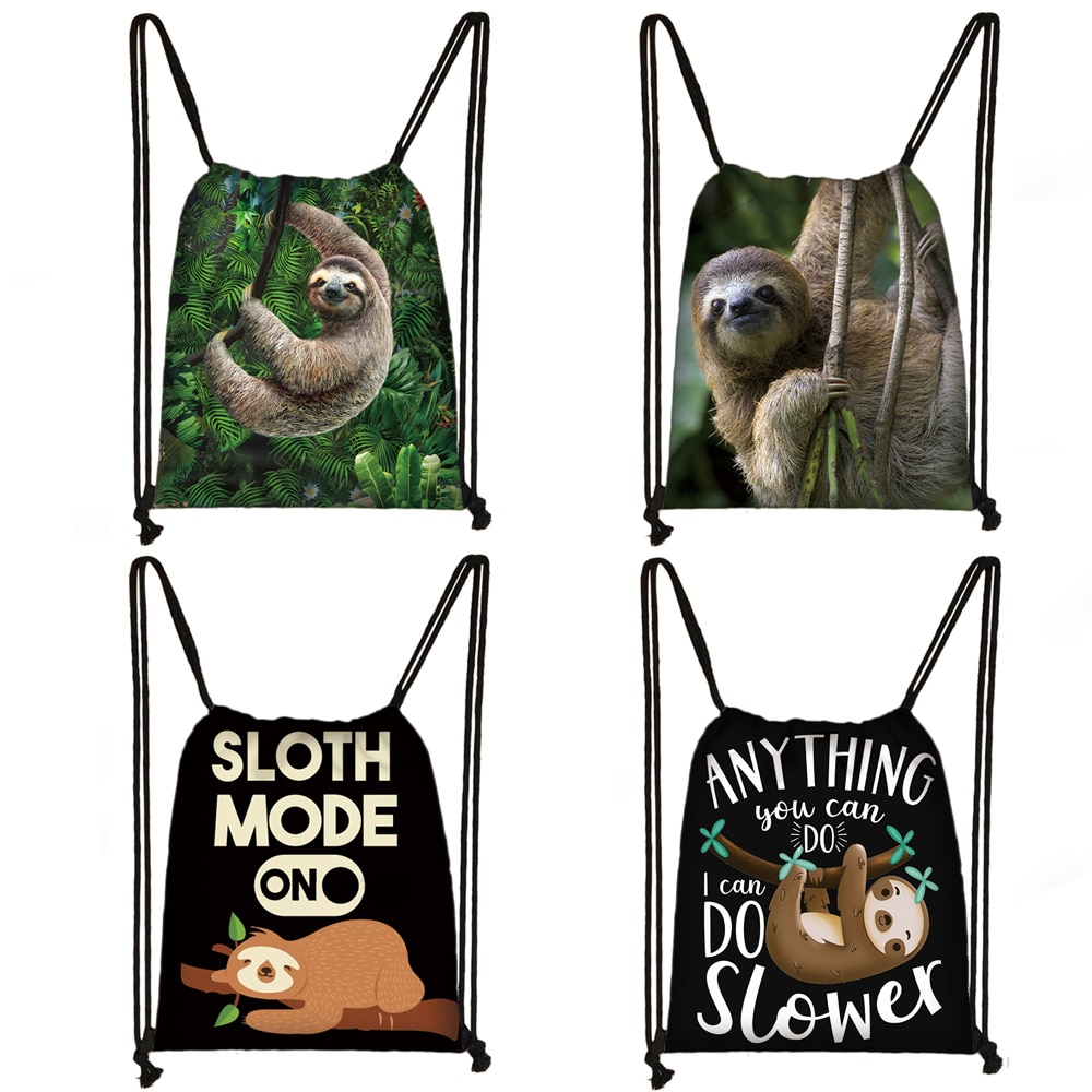 Cute Animal Sloth Print Drawstring Bag Ladies Storage Bag Women Shopping Bags Teenager Boys Girls Backpack Bookbag