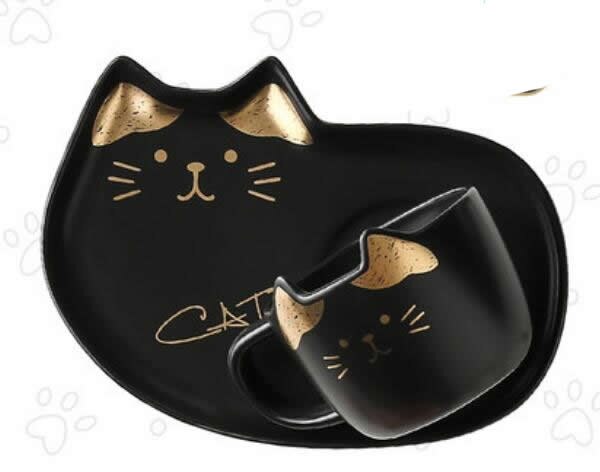 Bonito dos desenhos animados gato cerâmica xícara de café simples diversão tarde xícara de chá placa: Black