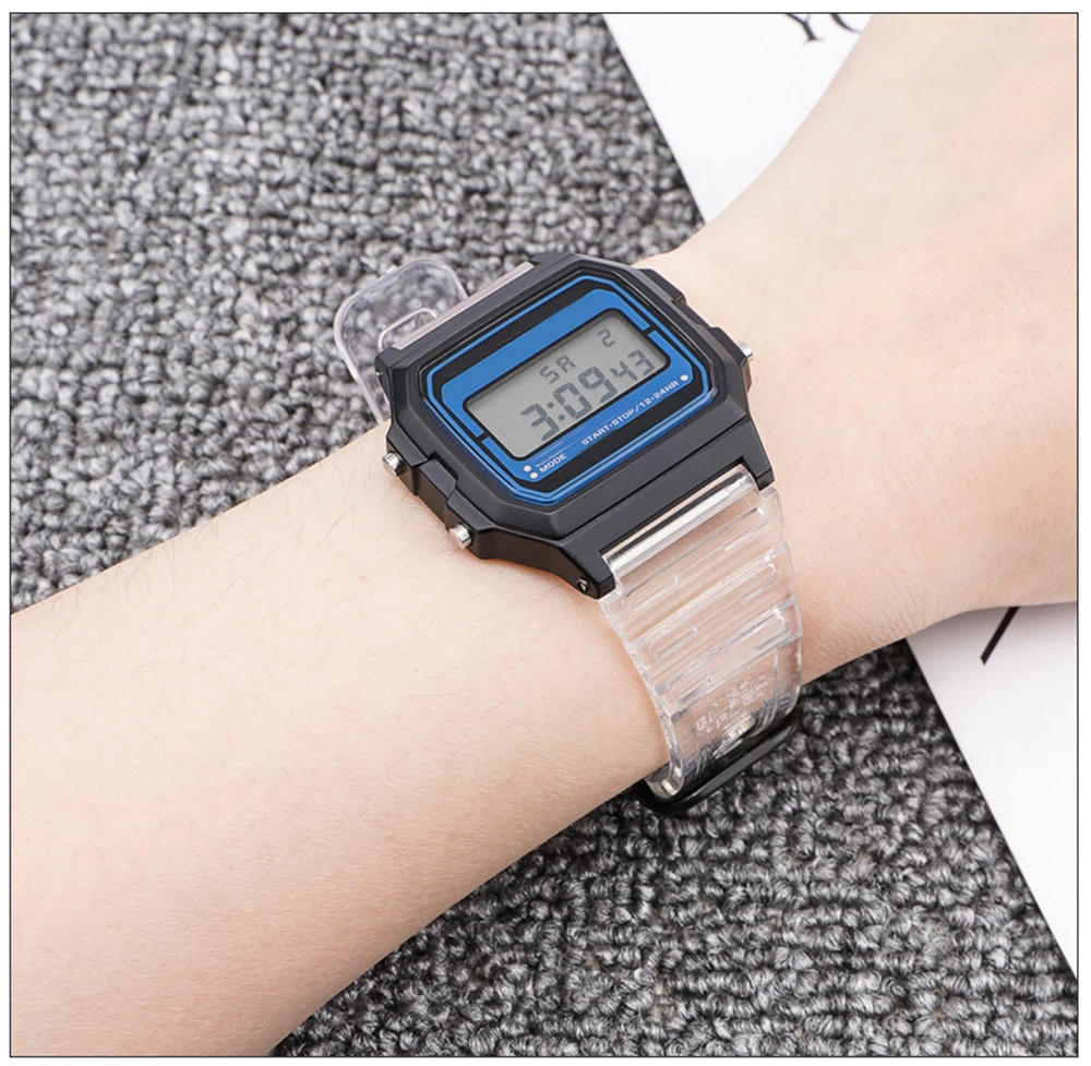Correa de reloj para Casio F-91W F-84 F-105/108 A-158/168 AE-1200/1300 pulsera de silicona colorida transparente accesorios 18mm