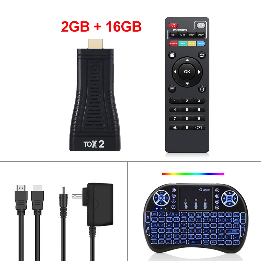 Global TOX2 Tv Stick Android 10.0 Smart Tv Box Android 10 2Gb 16Gb 2.4G &amp; 5G wifi BT5.0 Allwinner H313 Tvbox 1080P 4K Tv Dongle: eu stekker / 2GB 16GB Backlit key