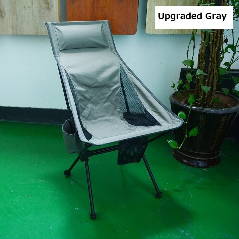 Ultralight Outdoor Folding Camping Chair 150KG Load Aluminiu Alloy Moon Chair For Fishing Picnic BBQ Beach Garden Yard Chair: Upgraded Grey