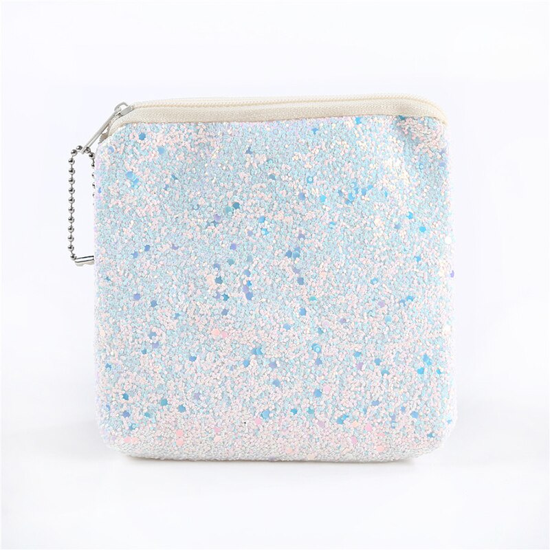 Women Mini Coin Bag Sequined Wallet Bag Card Bag Wallet Zero Children's Bag Key Case Party Evening Headphone Storage Bag: white rectangle