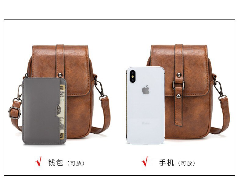 Olie Wax Pu Leer Vrouwen Enkele Schouder Messenger Bag Grote Capaciteit Twee-Layer Schoolmeisje Mobiele Telefoon Bag Guangzhou tas