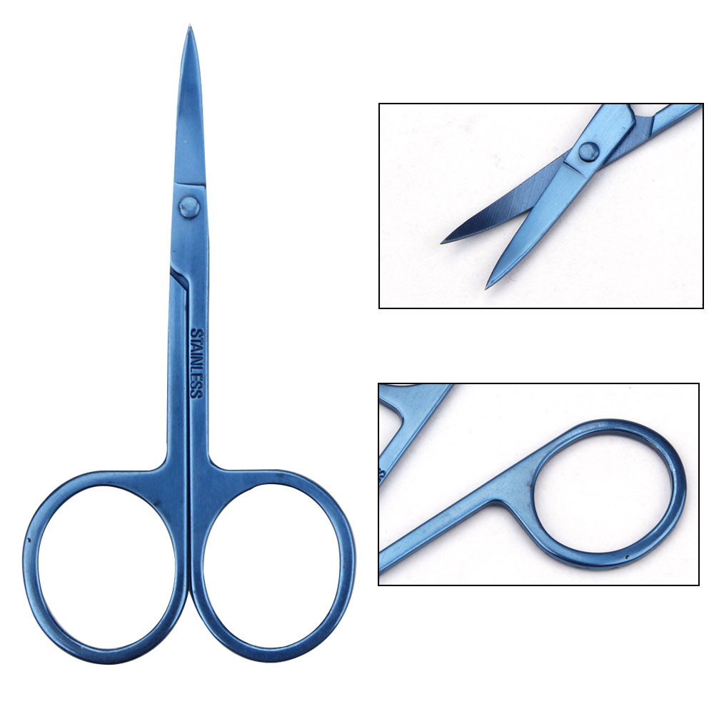Petit ciseaux à ongles bleu manucure pour ongles en acier inoxydable sourcil nez cils cuticules ciseaux outil de maquillage incurvé