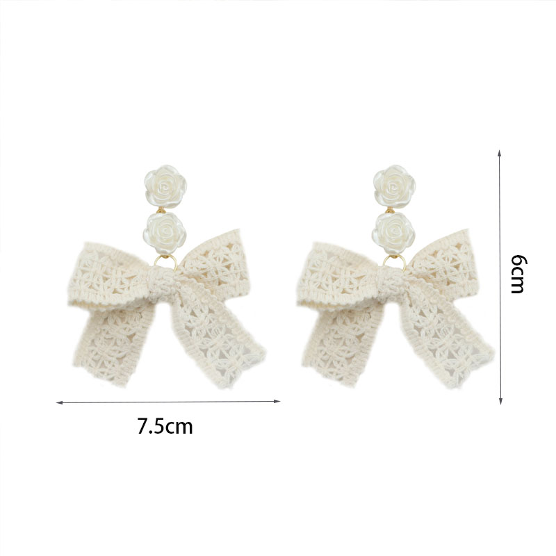 Bloem Boog 2022 Sieraden Koreaanse Zoete Witte Strik Vrouwen Oorbellen Zoete Stof Kant Boog Oorbellen Sieraden