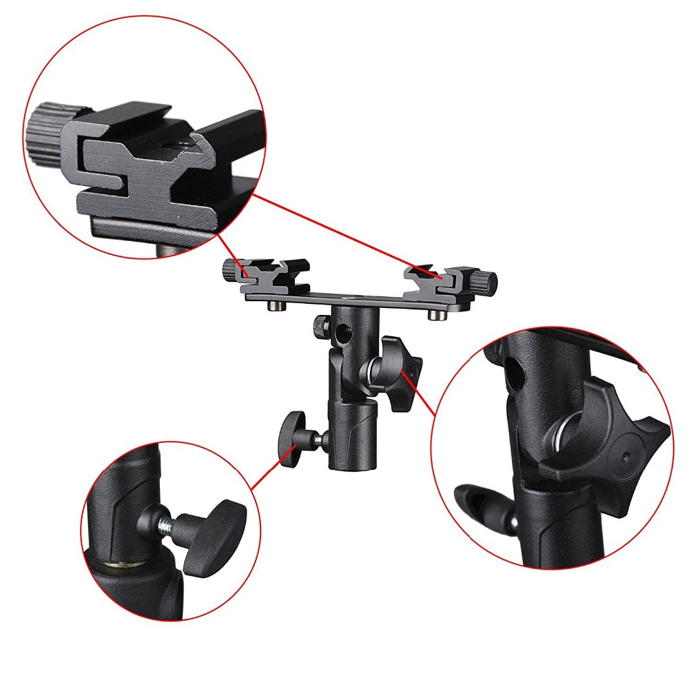 Double Twins Dual Shoe Swivel Lamp Bulb Speedlight Flash Light Holder with Umbrella Socket for Studio Video Photography