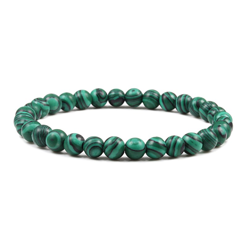 Trendy 6Mm Zwart Wit Kralen Armbanden Natuurlijke Lava Steen Tijgeroog Turkoois Classic Elasticiteit Bangles Voor Vrouwen Mannen Sieraden: Malachite