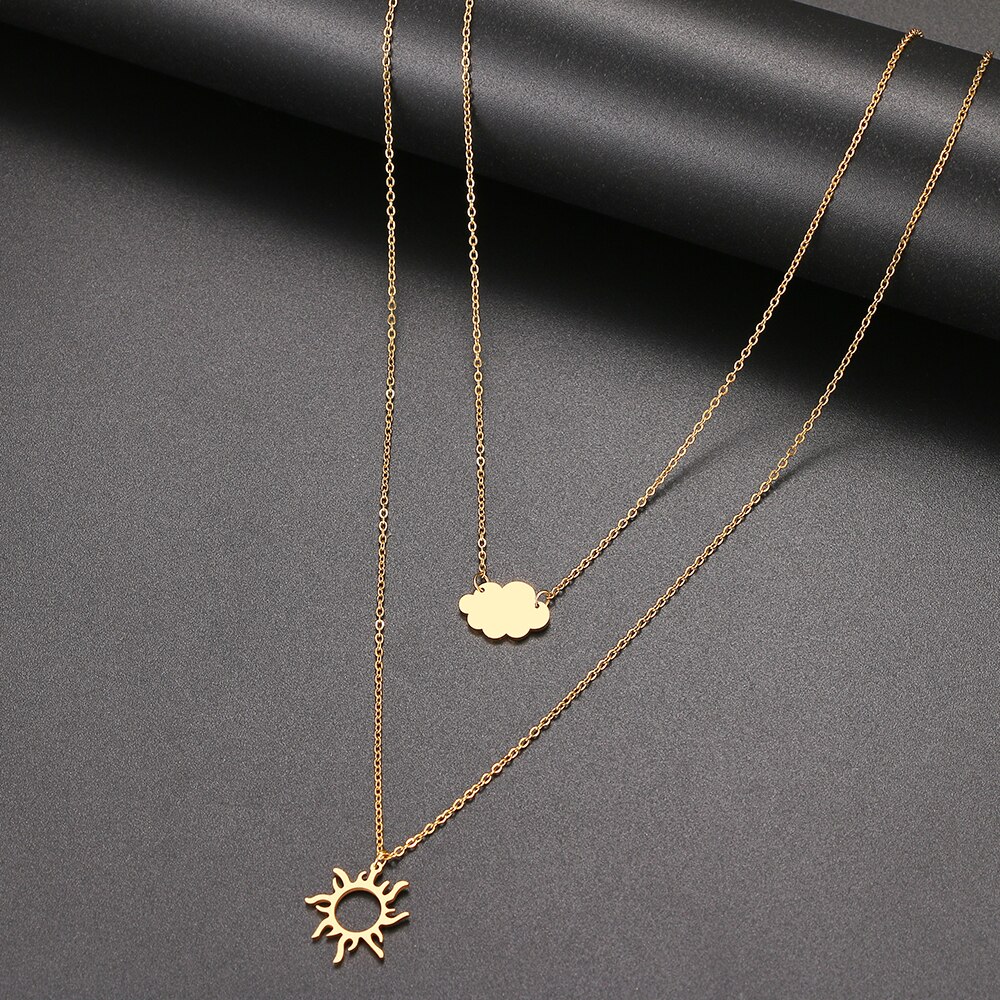 2023 Rvs Zon Totem Cloud Gelaagde Modellen Ketting Voor Vrouwen Modieuze Exquisite Hanger Ketting Party Vriend Sieraden: Gold