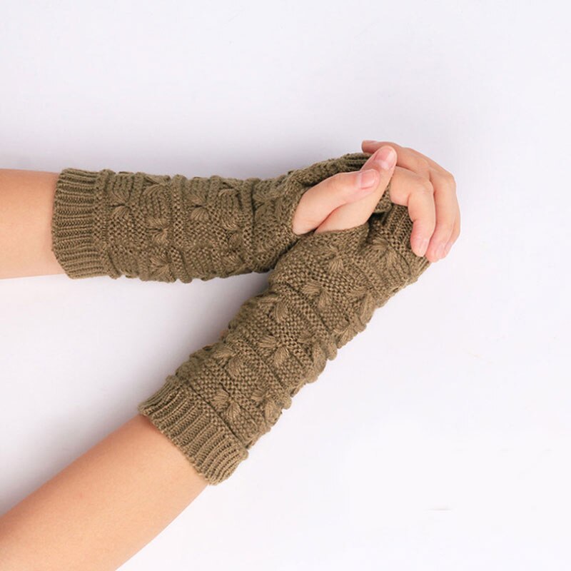 Korean Version Arm Cover Winter Thicken Knitted Woolen Gloves Half Finger Sleeve Arm Warmer Protection Fingerless Gloves: khaki