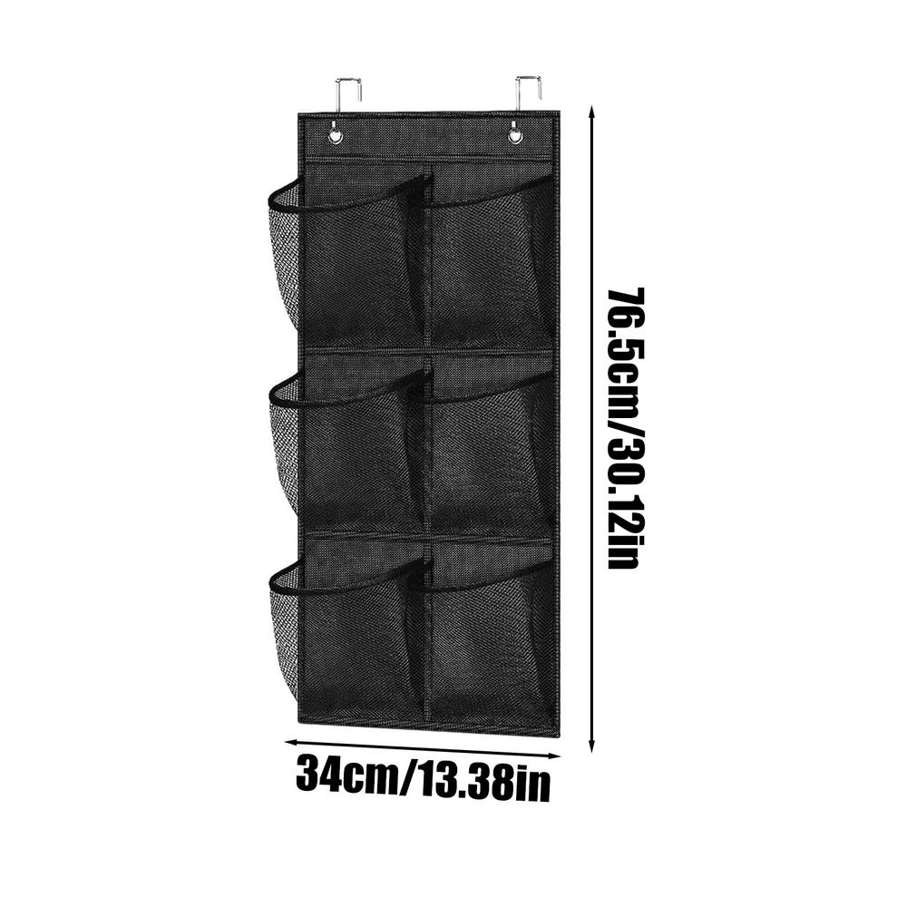 Organizador de sapatos para artigos diversos, 6 compartimentos, montagem na parede, sobre a porta, saco de armazenamento pendurado, bolsos de malha para parede: Preto
