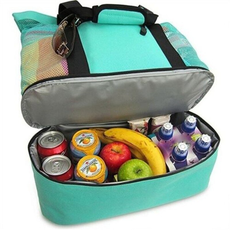 Handheld Lunch Bag Cooler Picnic Net Mesh Beach Tote Bag Vacation Bag Shopper Food Drink Storage