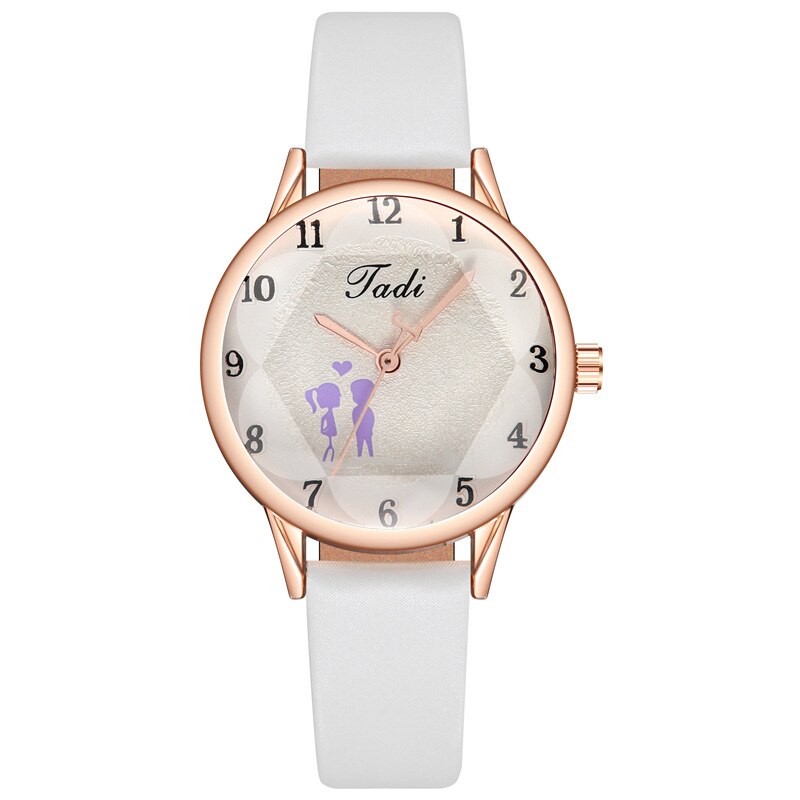 Casual Quartz Valentijnsdag Horloge Luxe Koppels Boutique Armband Horloge Ronde Gedrukt Wijzerplaat Pu Lederen Band Horloges: 01