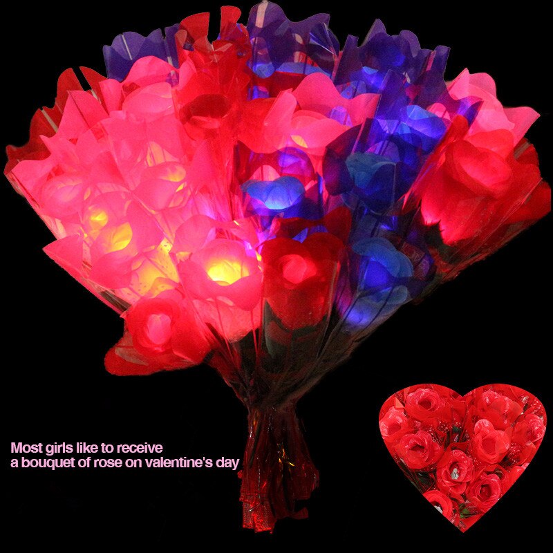 Rosa brillante de juguete para Día de San Valentín, lámpara de emulación, ramo de flores luminiscentes, juguetes luminosos A019