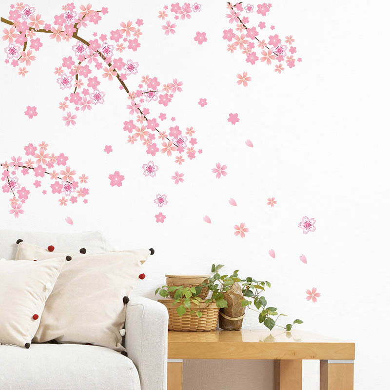 Pink butterfly Flower Tree Wall Stickers Decals Girls Women Flower Mural Vinyl Wallpaper Home Living Room Bedroom Decor