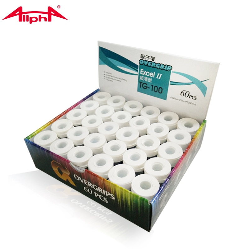 Alpha 60pcs/lot 0.5mm Tennis Overgrip Sweatband Sweat Tacky Badminton Grip Basic Grip Thin Stick TG-100