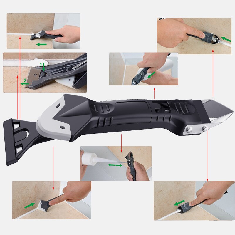 5 in 1 spatel, wisser, gladde schraper, voegkit, kitafwerker, kitgereedschap, siliconenverwijderaar, homeholdset, accessoires