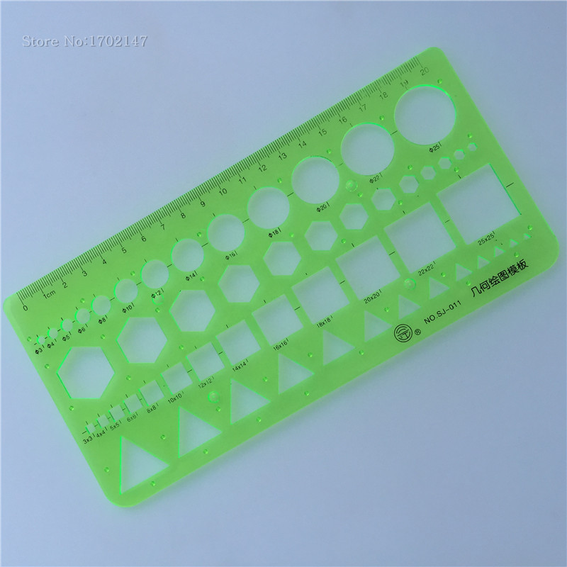 Regla de plantilla de dibujo geométrico 20 Uds. 22*10,5 cm, regla de herramienta de medición de material de laboratorio para estudiantes de plástico verde, suministros escolares