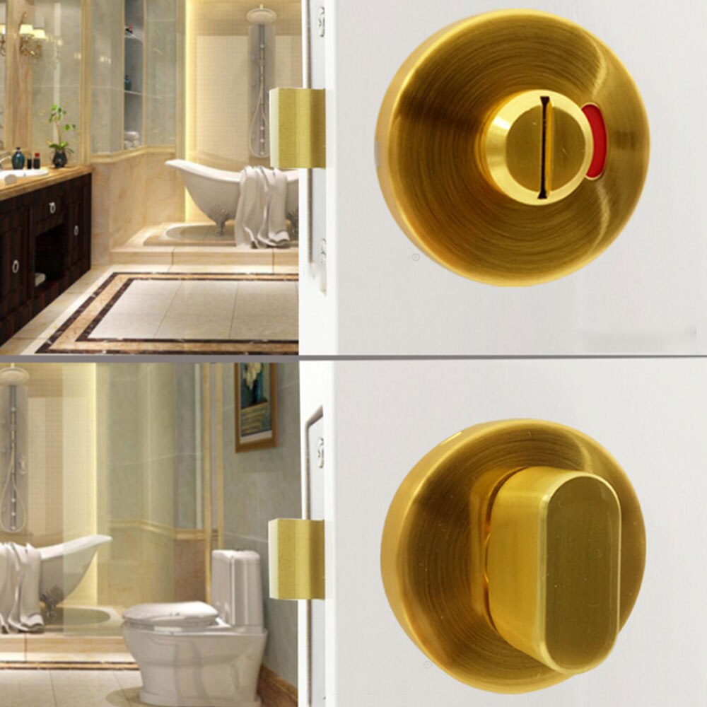 Round Bathroom Indicator Thumb Turn Stainless Steel Deadbolt Lock Bolt Toilet WC Latch Vacant Engaged Door Lock Set:  Brushed gold