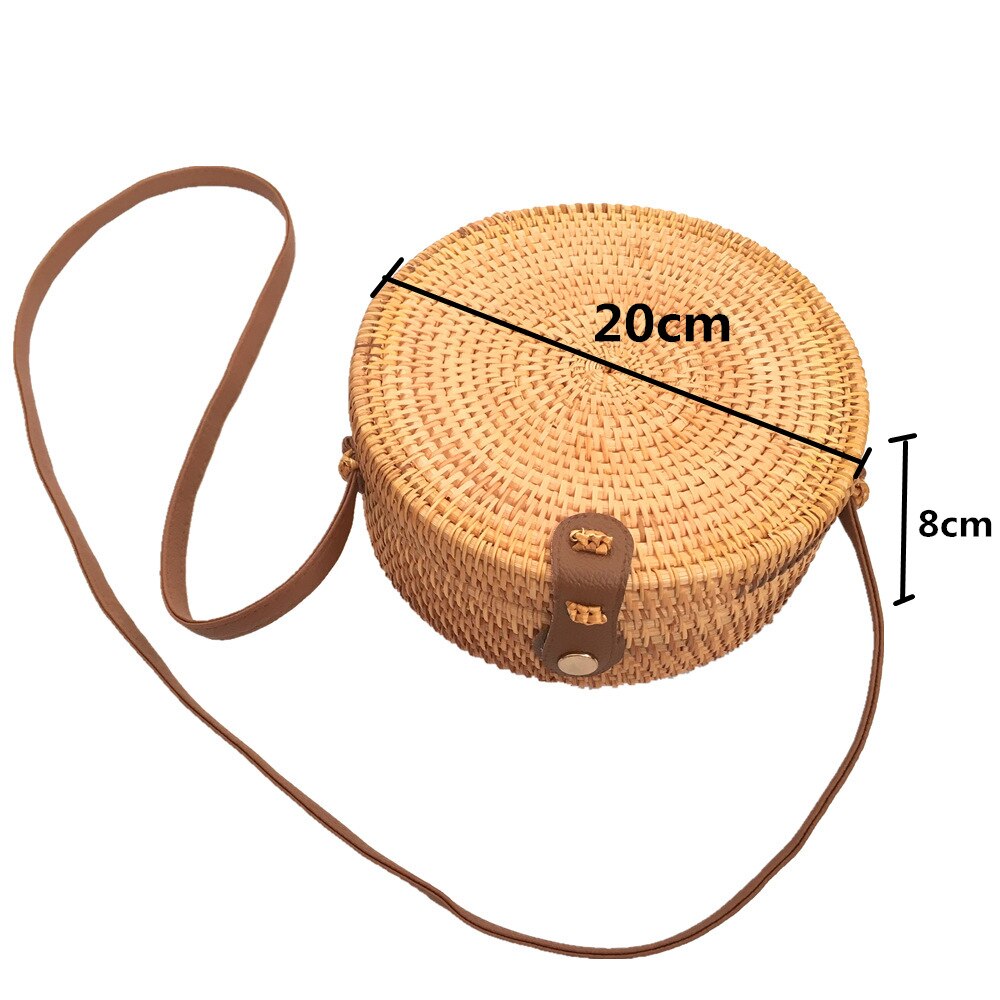 Round Straw Bags Women Summer Rattan Bag Handmade Woven Beach Crossbody Bag Circle Bohemia Handbag: F 20X8cm