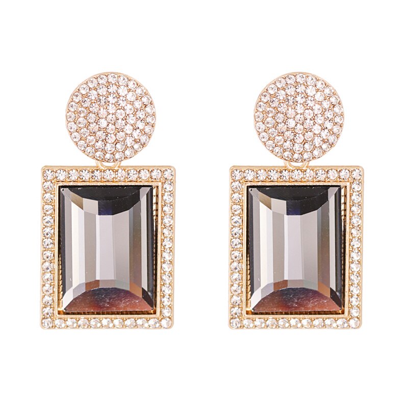 JUJIA Luxury Champagne Crystal Earrings For Women Geometric Shiny Rhinestone Dangle Earring Party Jewelry: 54607-GY