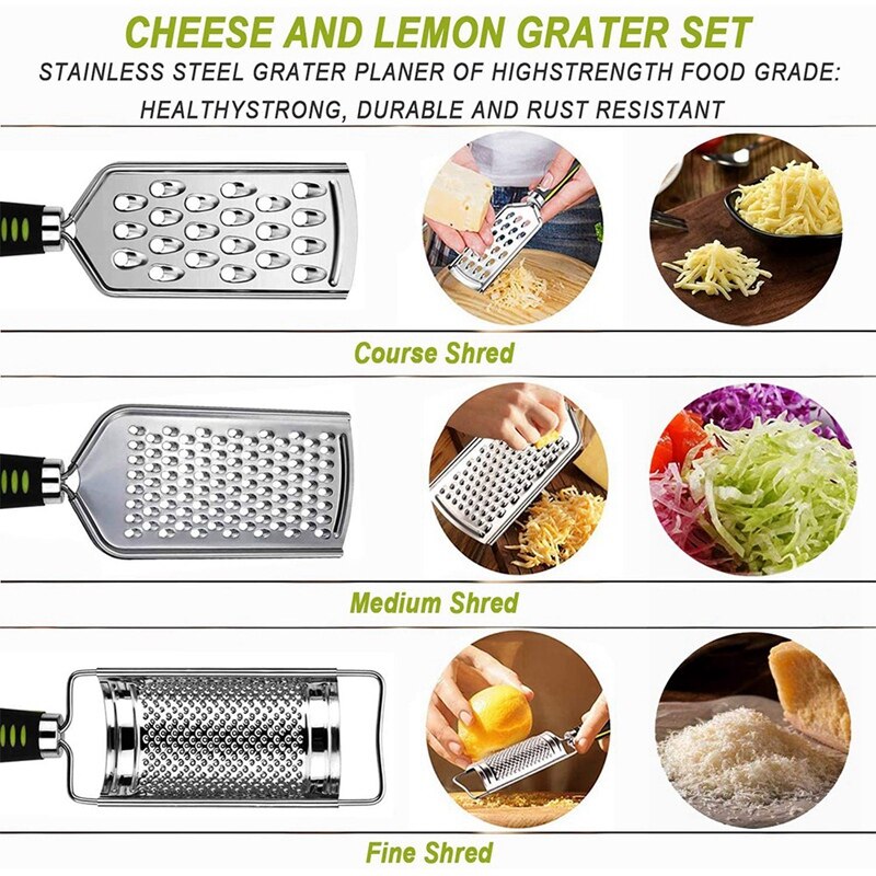 Kitchen Cheese Grater Lemon Zester, 3 Graters Set, Easy To Grate or Zest Vegetable Fruits Orange with Brush