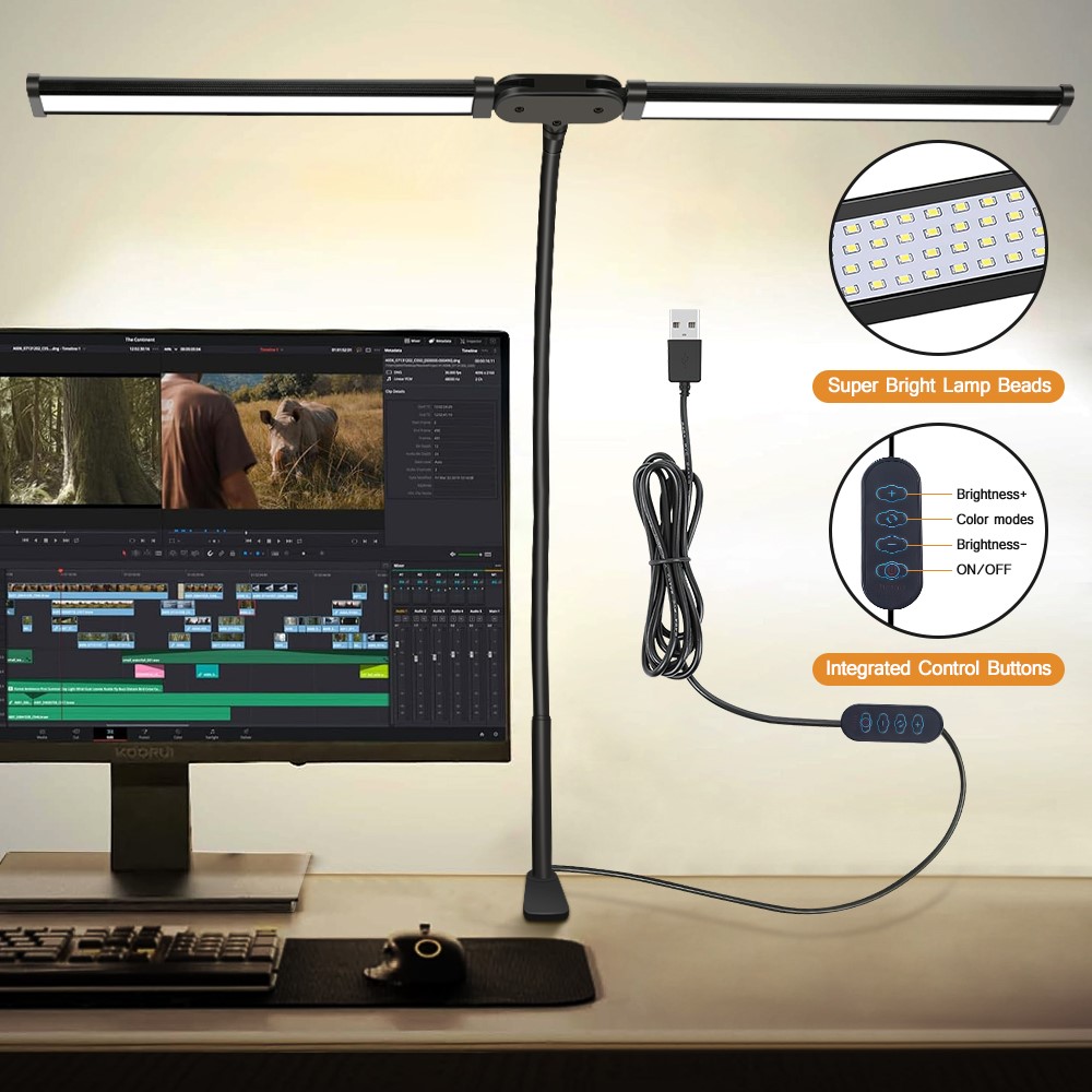 Dubbelkoppige LED-cliptype afstandsbediening bureaulamp leeslamp desktop bureaulamp architectonische bureaulamp met 5 kleurmodi a