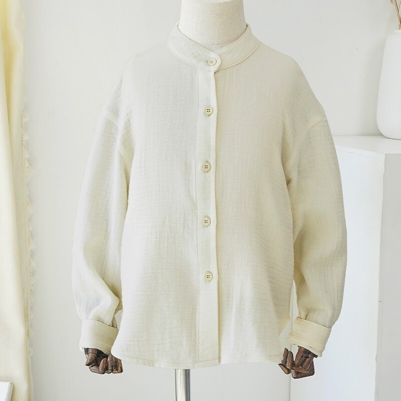 100% Cotton Children&#39;s Retro Button Up Shirts Spring Autumn New Boys And Girls Turndown Collar Long Sleeve Casual Blouse TZ82