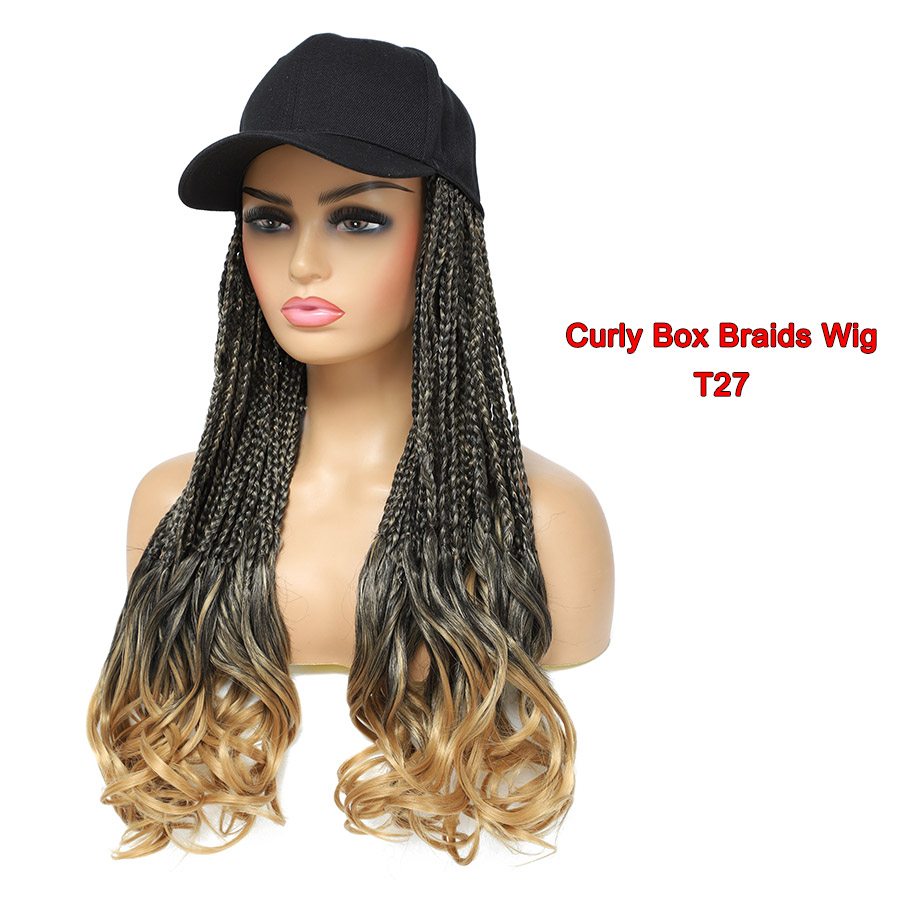 TOMO-gorra de béisbol con extensiones de pelo de ganchillo para mujer, sombrero ajustable con peluca sintética, trenzas de caja rizadas adjuntas: T4/27/30 / 20 pulgadas