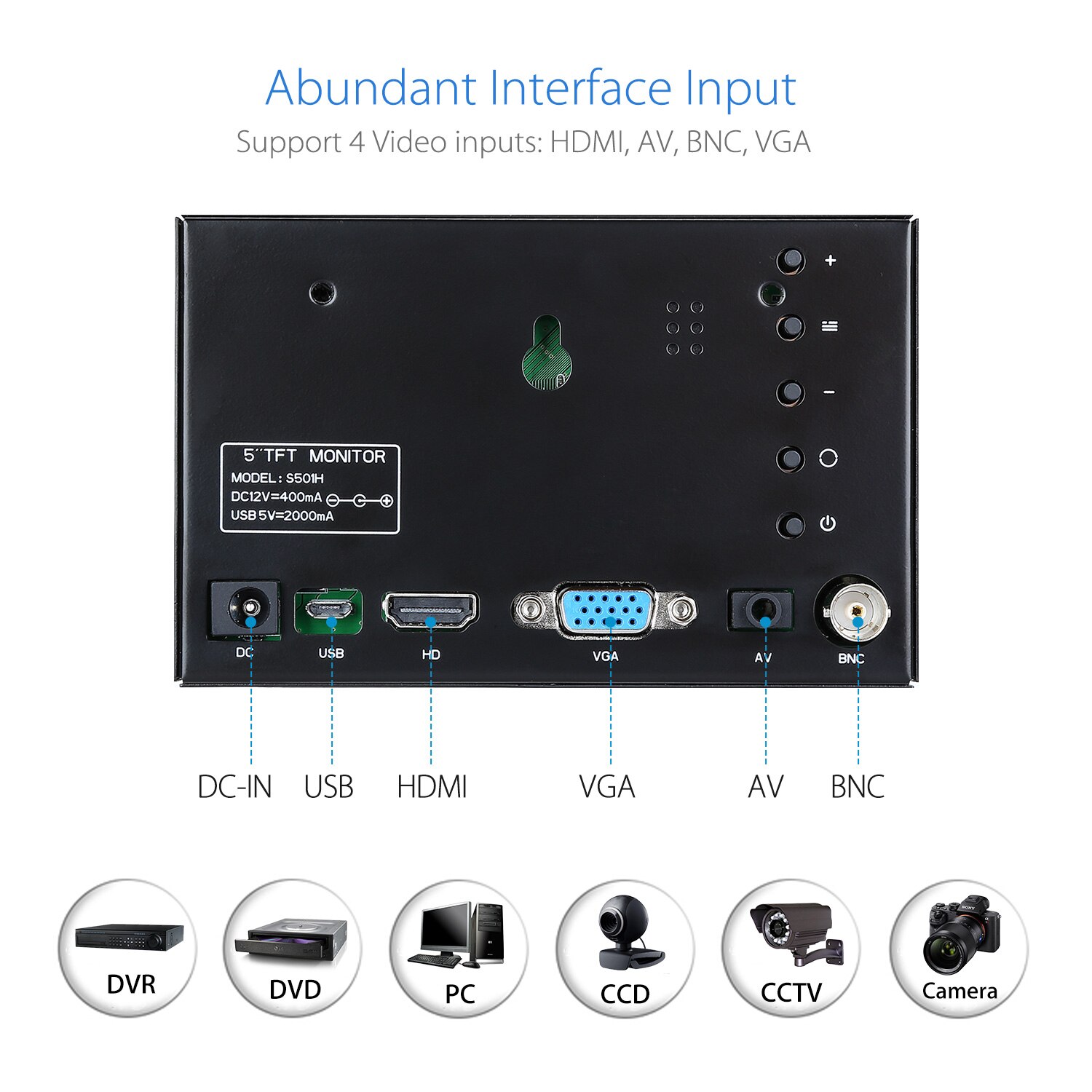 Eyoyo – moniteur Portable de voiture 5 pouces, petit écran LCD 800x480 IPS, affichage Hdmi, vga, BNC AV/VGA, LED
