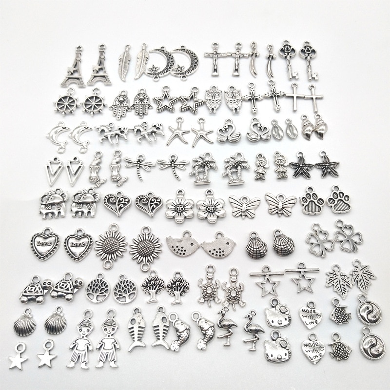 Mixed 20pcs Tibetan Silver Flower Bird Animal Unicorn Charm Beads Pendant DIY Neacklace Bracelet Fit Jewelry Making Accessaries