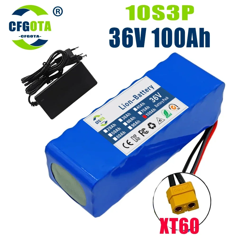 36V 100ah 18650 Batterij 10S 3P 100000Mah Ingebouwde 15a Bms, 250W-500W Batterij + 42V 2a Oplader: Oranje