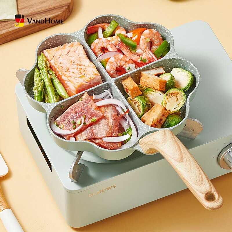 WORTHBUY 4 Holes Frying Pan Pot Non-Stick Saucepan For Hamburger Egg Omelet Pancake Pan Thickened Cooking Pan Kitchen Cookware